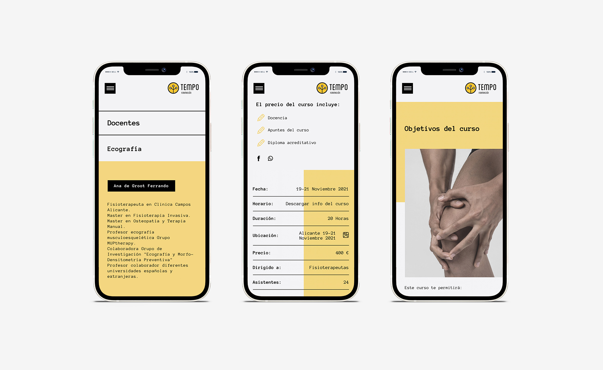 Diseño y desarrollo de website corporativo para Tempo Formación. Vista detalle varios iPhone.