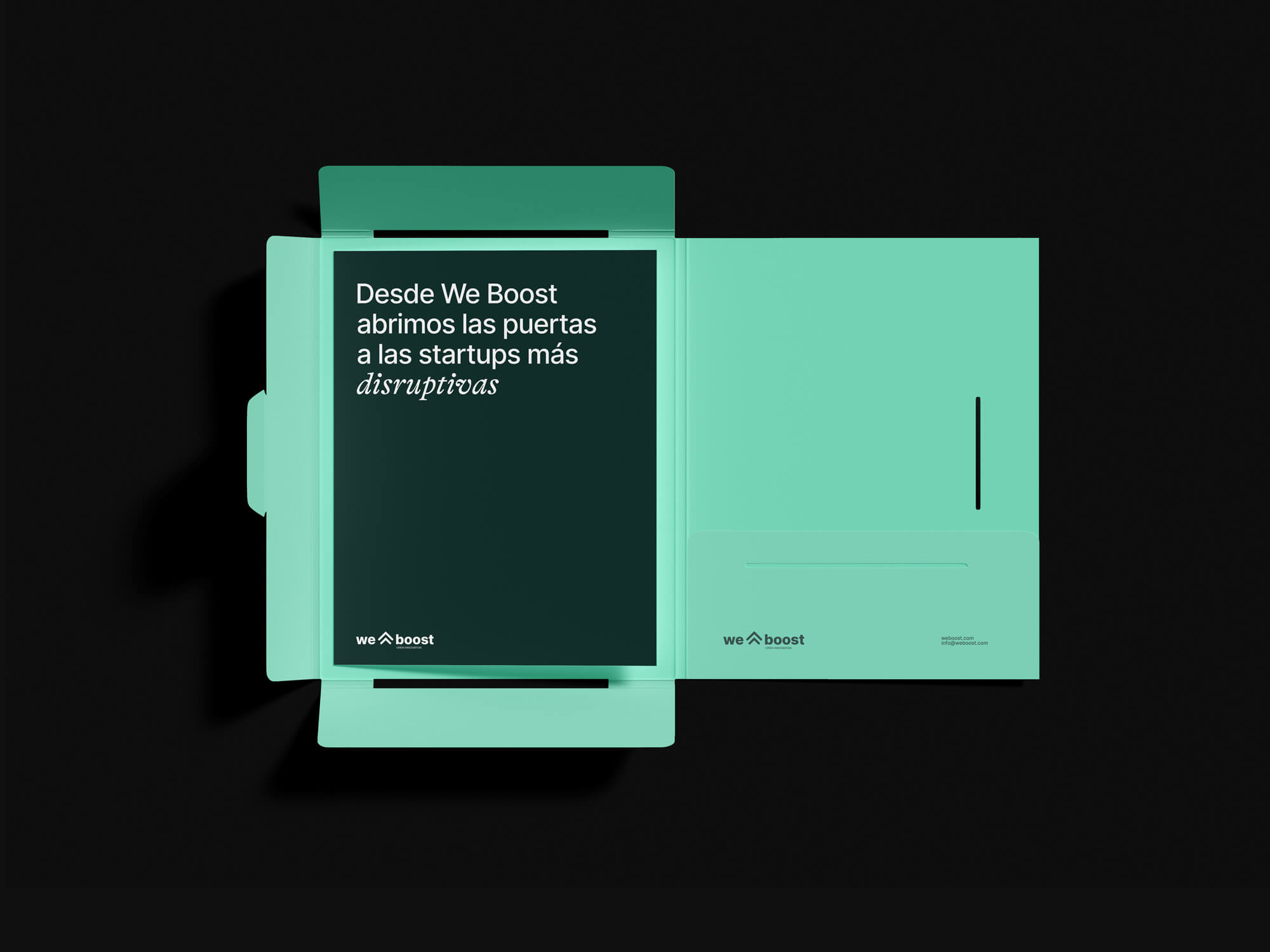 Diseño y desarrollo de identidad visual corporativa para Weboost. Brochure.