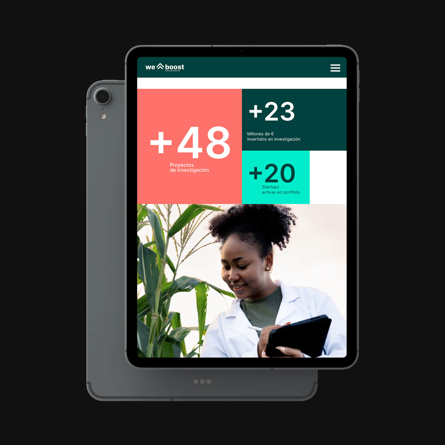 Diseño y desarrollo de website corporativo para Weboost. Vista iPad.